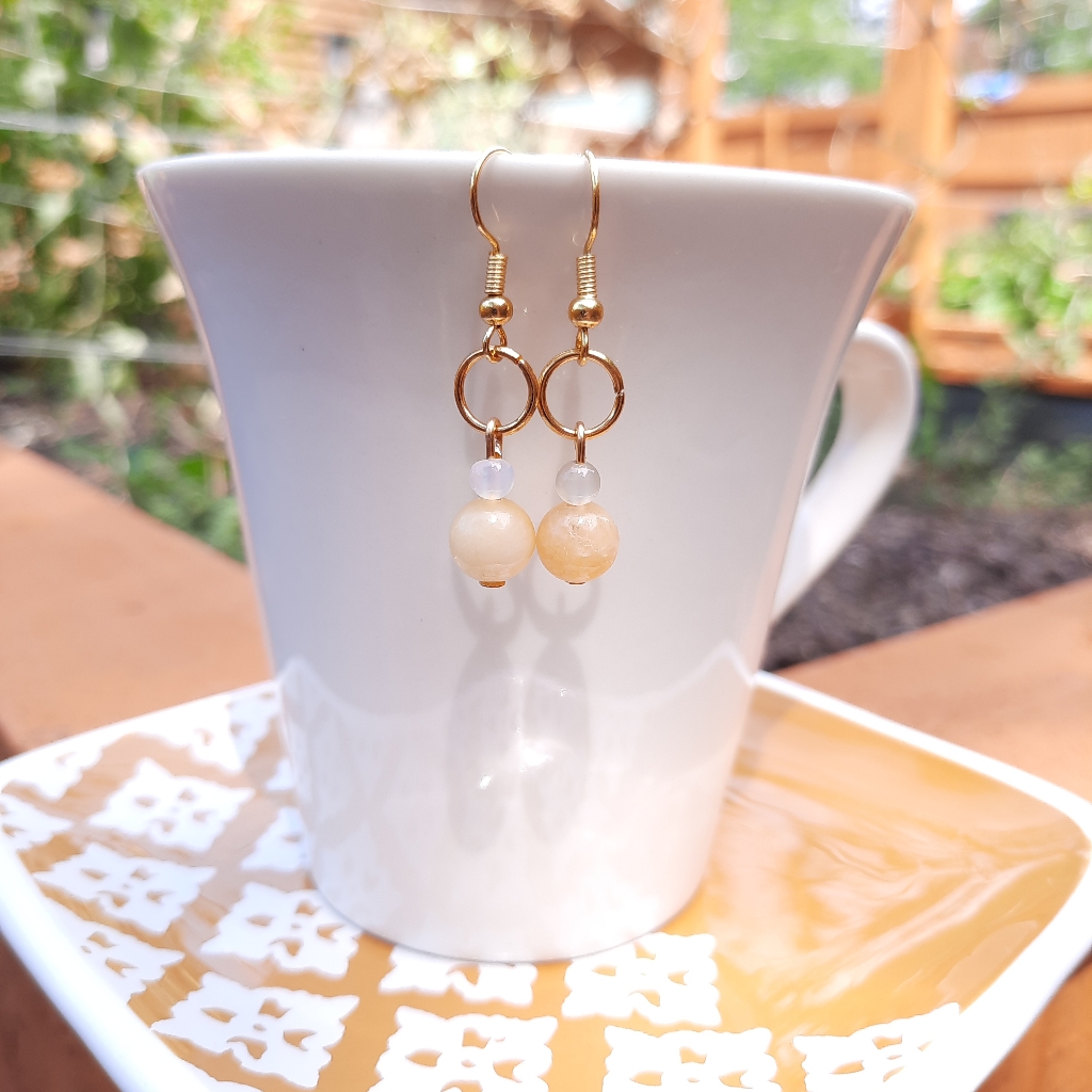 Yellow Aventurine Agate Stone Dangle Gold Earrings 18$